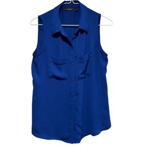 Apt 9 Womens Royal Blue Sleeveless Button Up Blouse Collared Chest Pockets XS